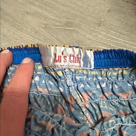 Lu’s Chic Bohemian Blue Peacock Print Pants one size - Picture 4 of 7